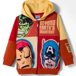 Pine Kids Marvel Terry Knit Full Sleeves Hooded Sweatjacket With Avengers Graphics - Rust Orange-image-27