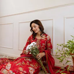 nehamta Women Floral Printed Kurta with Palazzos & Dupatta image 4