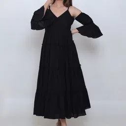 KAJODI Women Solid Cold-Shoulder Fit & Flare Maxi Dress-picture-21