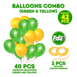 Zyozi Green & Yellow Metallic Balloons with Ribbon for Birthday Party Decorations - Pack of 42 image 2
