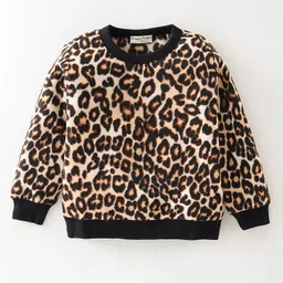 CrayonFlakes Full Sleeves Leopard Printed Polar Fleece Coordinating  Sweatshirt &  Joggers Set - Brown image 3