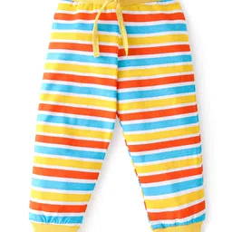 Babyhug Cotton Knit Full Length Lounge Pant with Stripes & Text Print Pack of 3 - Red Yellow & Navy image 2