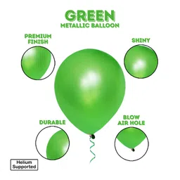 Zyozi Green & Yellow Metallic Balloons with Ribbon for Birthday Party Decorations - Pack of 42 image 4