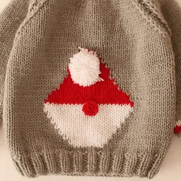 Woonie Christmas Theme Full Sleeves    Santa Claus Designed Hand Knitted Pullover - Grey image 5