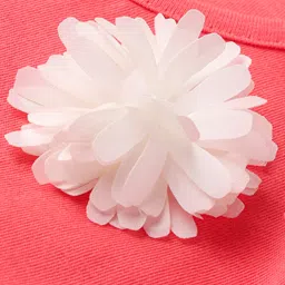 Zero Sinker Knit Full Peasant Sleeves Solid Colour Frock with Floral Applique -Coral image 4