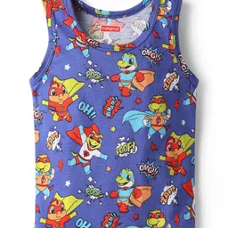 Babyhug 100% Cotton Single Jersey Knit Sleeveless Sando With Stripes & Dino Print Pack Of 3 - Red & Navy Blue image 4