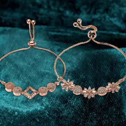 ZENEME Women 2 Brass American Diamond Rose Gold-Plated Wraparound Bracelet-picture-40