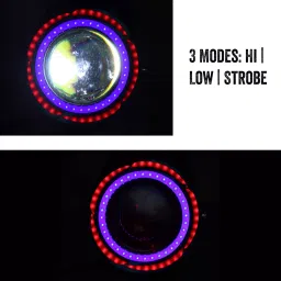 AllExtreme U11 CREE LED Headlight Projector Fog Lamp with Red & Blue Dual Angel Eyes Ring for Car, Motorcycle and Jeep (15W, Red & Blue, 1 Pc) image 2