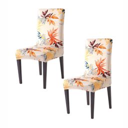 HOKIPO Set Of 2 Peach-Colored & Grey Printed Velvet Chair Covers-picture-23