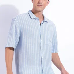 HERE&NOW Men Relaxed Fit Spread Collar Vertical Striped Casual Shirt-picture-39