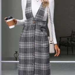 KPOP Women Checked Sheath Midi Dress-picture-28