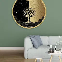 Livin'luxe Black Hallway Round Shaped Portrait Night Tree Painting Wall Art 20" x 20" image 3