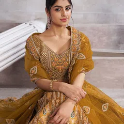 ODETTE Embroidered Thread Work Semi-Stitched Lehenga & Unstitched Blouse With Dupatta image 5