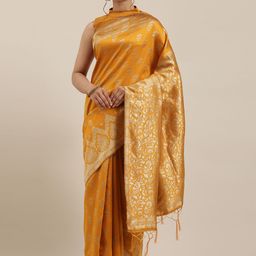 Saree mall Mustard Yellow & Golden Silk Blend Woven Design Banarasi Saree-picture-39