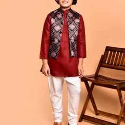 PRINTINDIA Boys Band Collar Three-Quarter Sleeves Regular Kurta & Churidar & Nehru Jacket-picture-25