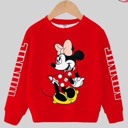 KUCHIPOO Disney Featuring Full Sleeves Minnie Printed Cotton Fleece Winter Wear Sweatshirt - Red-picture-28