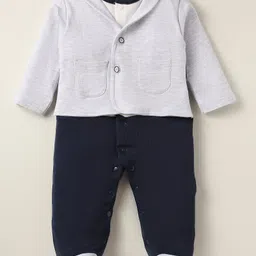 kookie kids india Kookie Kids Interlock Knit Full Sleeves Footed Sleep Suit With Color Block Design - Navy Blue-picture-21