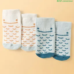 Babyoye Cotton Bamboo Ankle Length Socks with Design Pack of 2 - Teal Blue & White-image-78