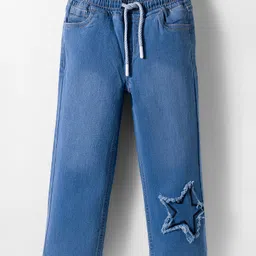 Kookie Kids Denim Full Length Jeans with Star Patch Applique Elasticated Waist and Drawcord - Royal Blue-image-51