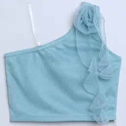 Taffykids Net Knit One Shoulder Rose Applique & Ruffle Detailed Crop Top - Pastel Mint-picture-15