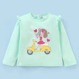 Babyhug Full Sleeve Glitter Printed Top & Skirt Set in Fancy Mesh - Mint & Lilac image 2