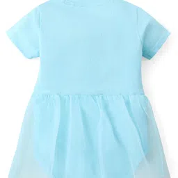 Babyhug Disney Interlock Knit Half Sleeves Frock Style Onesie with Aristocat Marie Graphics - Blue image 2