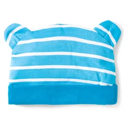 Babyoye 100% Cotton Eco Jiva Cap, Mitten & Booties With Stripes Light Blue - Diameter 11 cm image 2