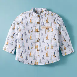 ToffyHouse Poplin Woven Full Sleeves Shirt & Pant Set With Nautical Theme Print & Suspender - Tan image 2