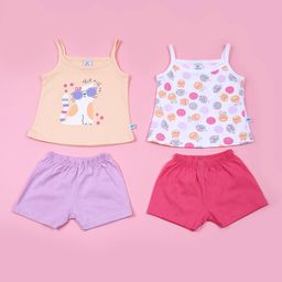 V-Mart Girls Pack Of 2 Printed Shoulder Straps Top With Shorts-picture-12