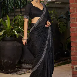 GHAN SALS Embellished Beads and Stones Party Wear Saree with Blouse Piece image 4