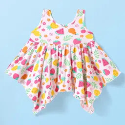 Babyhug Single Jersey Knit Sleeveless Fruits & Floral Printed Top & Leggings Set with Bow Applique - Yellow & White image 4