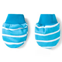 Babyoye 100% Cotton Eco Jiva Cap, Mitten & Booties With Stripes Light Blue - Diameter 11 cm image 5