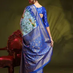 GHAN SALS Floral Printed Zari Baluchari Saree image 2