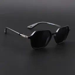 Voyage Unisex Hexagon Polarized Sunglasses Black Lens with Matt Black Frame (PMG6640) (54) image 1