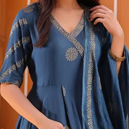 Moda Rapido Floral Printed V-Neck Anarkali Kurta With Trousers & Dupatta image 5