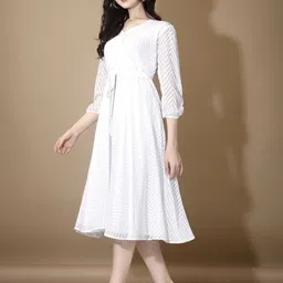 4WRD by Dressberry Women Puff Sleeve Georgette Fit & Flare Midi Dress image 3
