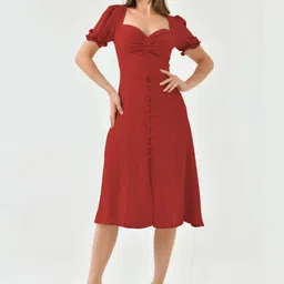 Sugathari Puff Sleeve Fit & Flare Midi Dress image 4