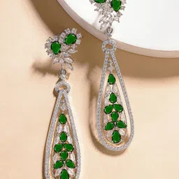 KARATCART Silver-Plated American Diamond Studded Contemporary Drop Earrings-image-32