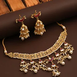 Anvik Gold-Plated Kundan-Studded & Beaded Jewellery Set-image-60