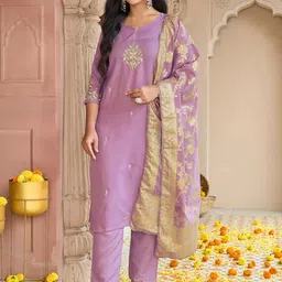 KALINI Women Ethnic Motifs Embroidered Regular Kurta with Trousers & With Dupatta image 2