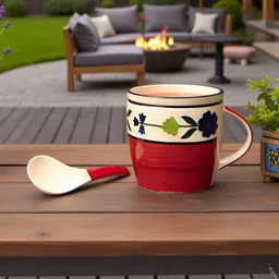 HINDUSTANI SAUDAGAR Red Handcrafted and Hand Painted Solid Ceramic Glossy Mugs Set of Cups and Mugs image 4