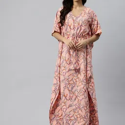 Cottinfab Printed Kimono Sleeves Crepe Kaftan Maxi Dress-image-16