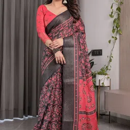MAHARANI COUTURE Floral Woven Design Zari Pure Cotton Kanjeevaram Saree-image-33