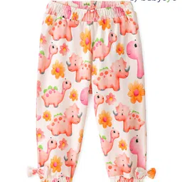 Babyoye Eco Conscious 100% Cotton Full Length Lounge Pants With Dino Print - Pink & White-image-96