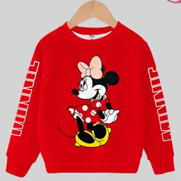KUCHIPOO Disney Featuring Full Sleeves Minnie Printed Cotton Fleece Winter Wear Sweatshirt - Red-picture-12