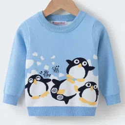 Kookie Kids Knit Full Sleeves Pullover Sweater with Penguin Design - Light Blue-picture-30
