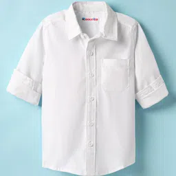 kookie kids india Kookie Kids Woven Full Sleeves Solid Party Shirt With Front Pocket - White-picture-26