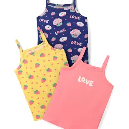 Babyhug 100% Cotton Singlet Tropical Theme & Text Printed Slips Pack Of 3 - Pink Navy Blue & Yellow-image-91