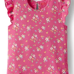 Babyhug 100% Cotton Knit Frill Sleeves Top with Floral Print - Pink-picture-23