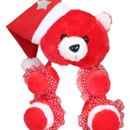 Tickles Teddy with Christmas Santa Cap Soft Stuffed Plush Toy for Kids Boys & Girls Birthday Gift (Color: Red Size: Length 18 cm)-picture-10